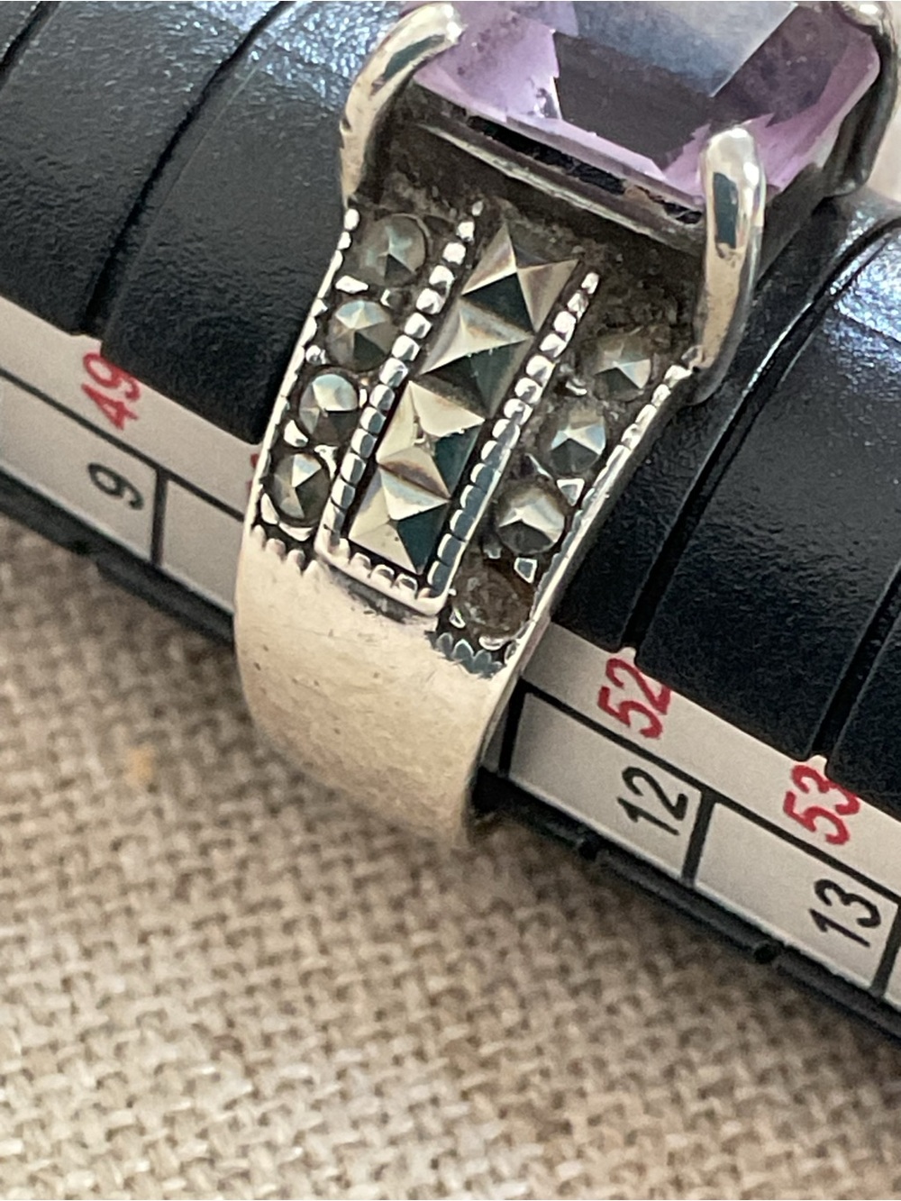 Vintage 925 Sterling Silver Amethyst Marcasite Ring Size 6 Art Deco Style - Picture 14 of 14
